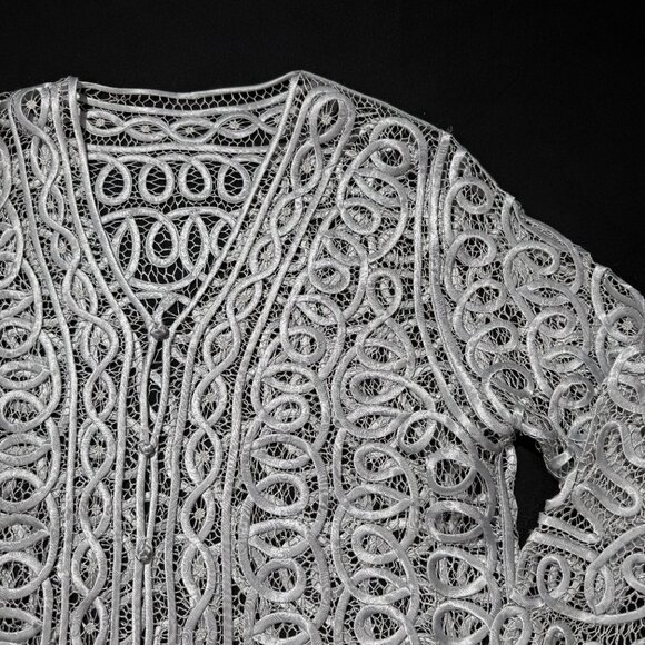 Satin Embroidered Over Mesh Jacket & Lined Sleeveless blouse. Large Silver - Picture 1 of 13